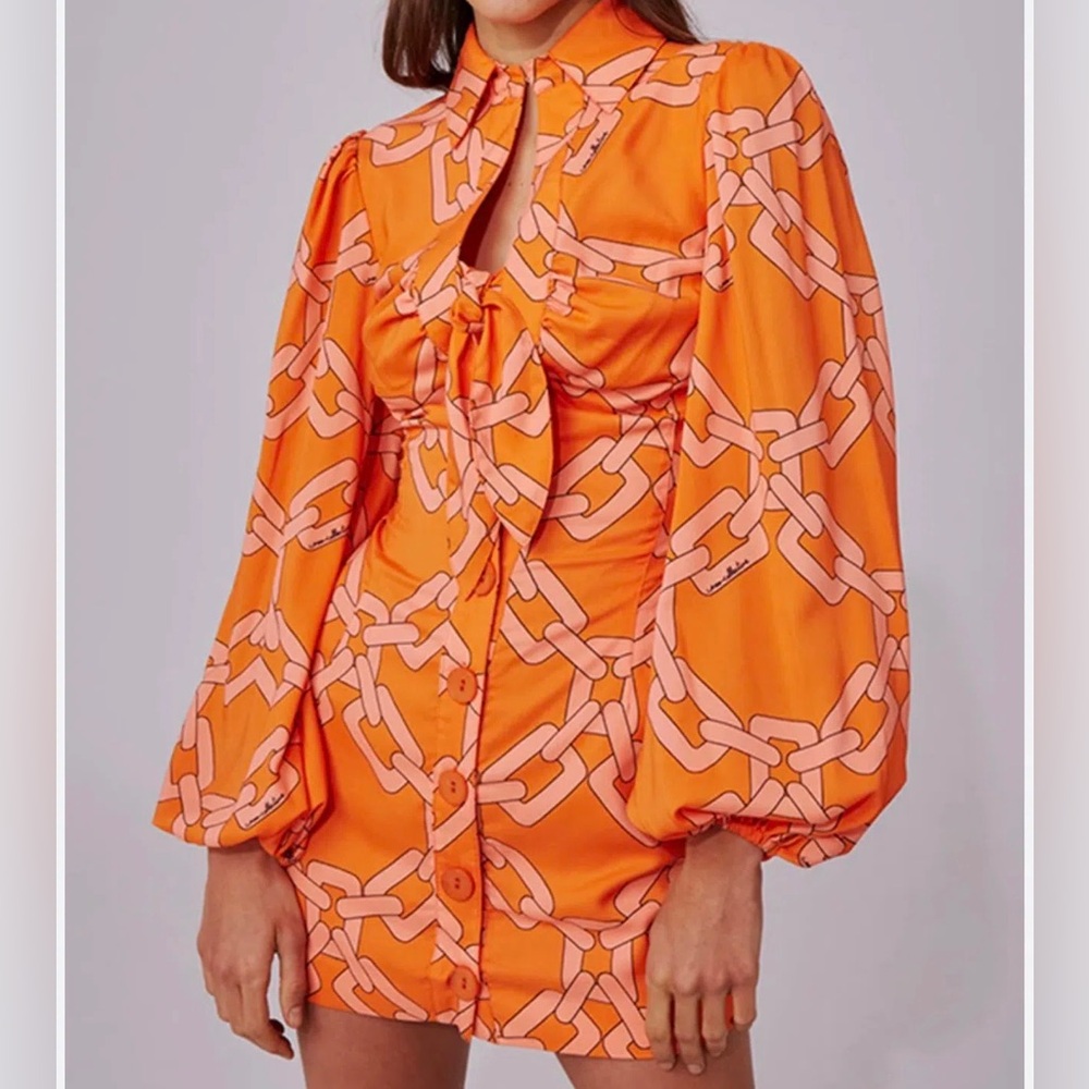 C/MEO COLLECTIVE MORNINGS MINI DRESS TANGERINE CHAIN
